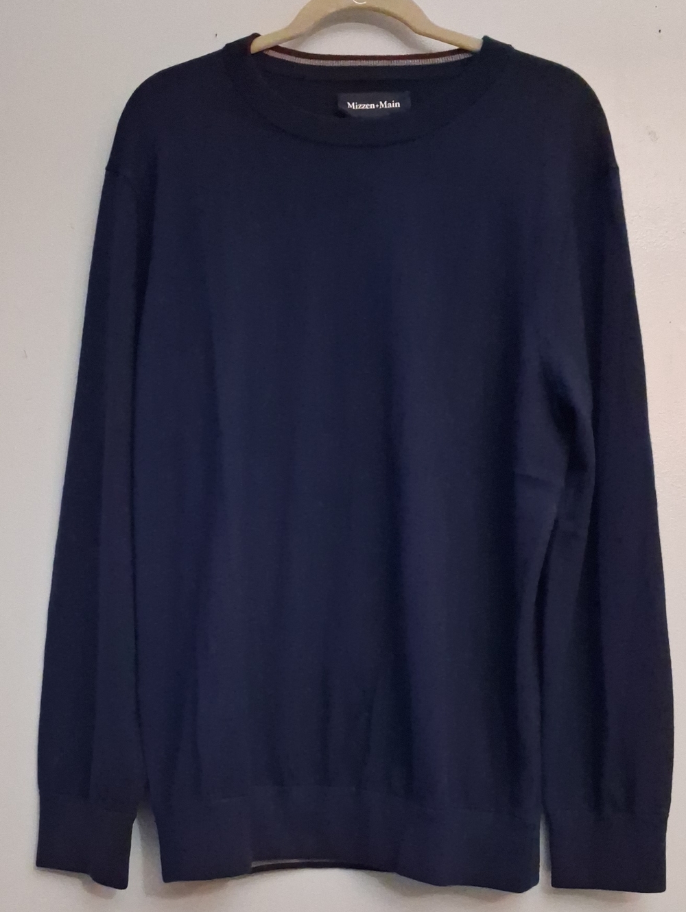 Mizzen+Main Preston Size Large Men's 100% Merino Wool Navy Crewneck Sweater
